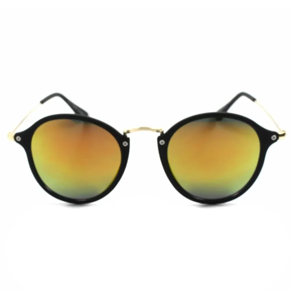 Yellow Mirror Lens Mens Womens Hip Classic Vintage Retro Circle Round Sunglasses